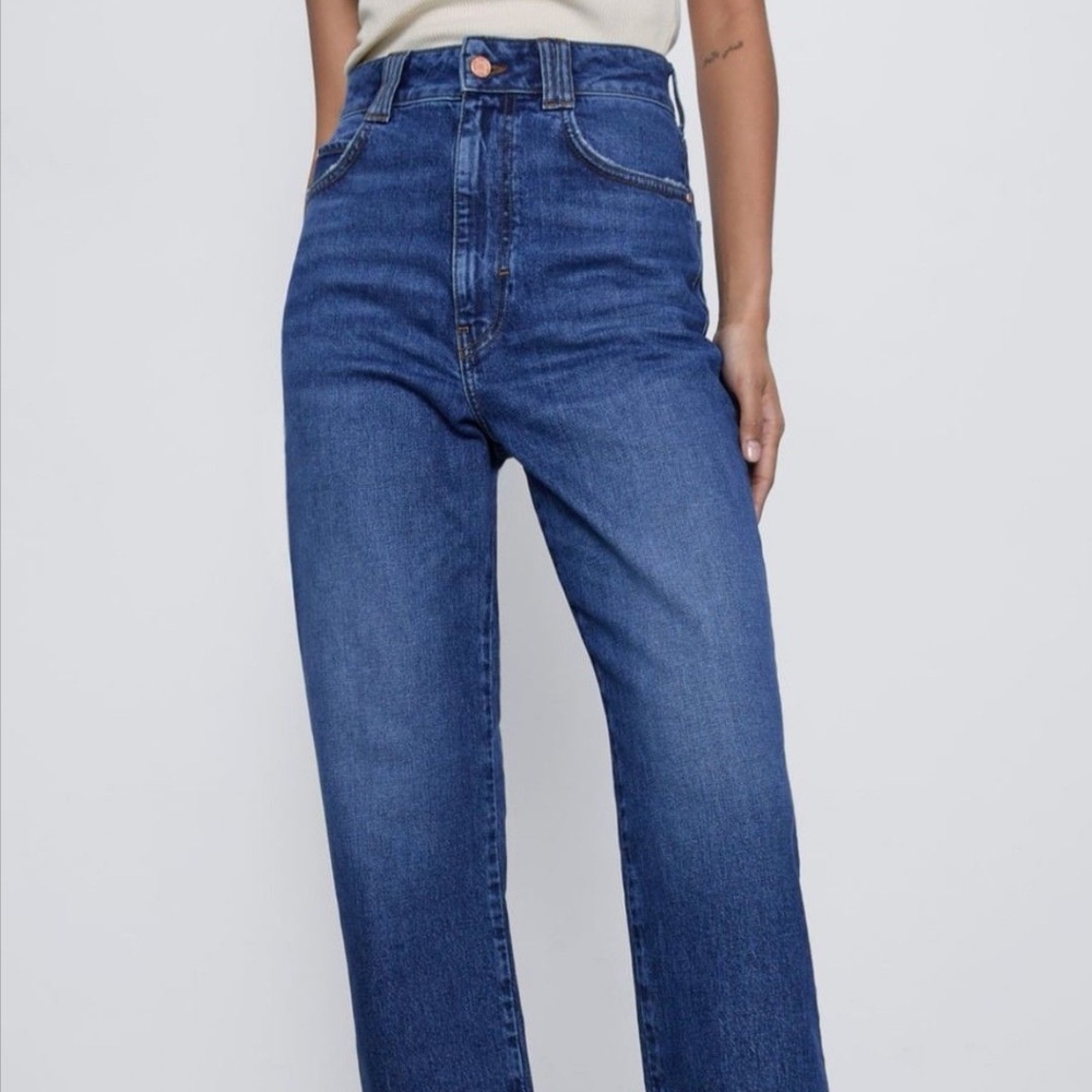 ZARA HIGH RISE VINTAGE SLIM JEANS Mid-Blue - Picture 3 of 11